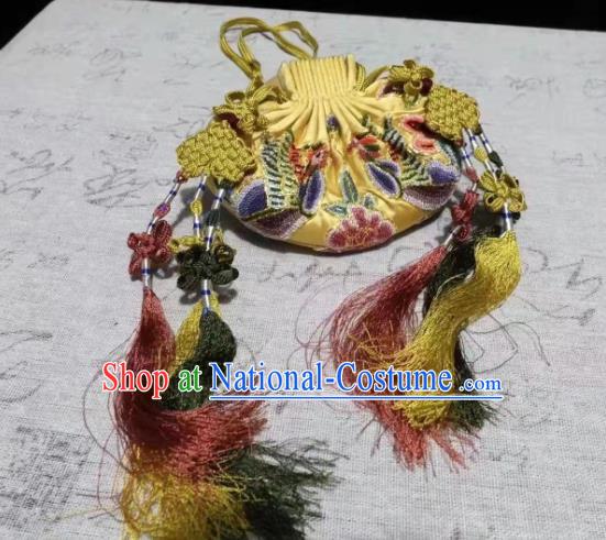 Chinese Ancient Princess Sachet Traditional Hanfu Yellow Silk Perfume Satchel Ming Dynasty Suzhou Embroidered Belt Pendant Accessories