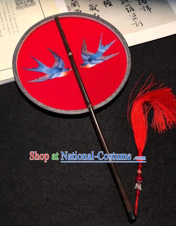 China Traditional Red Silk Fans Cheongsam Circular Fan Classical Dance Palace Fan Handmade Embroidered Kesi Fan