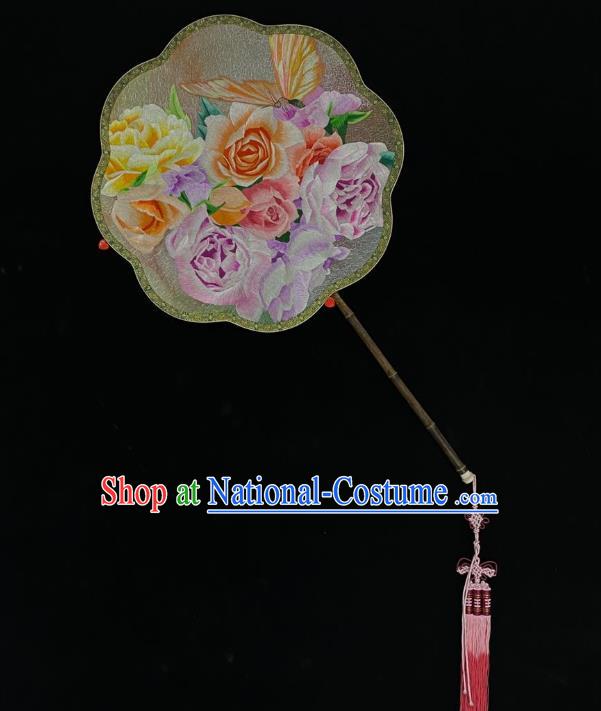 China Traditional Silk Fans Cheongsam Dance Fan Classical Palace Fan Handmade Suzhou Embroidered Rose Fan