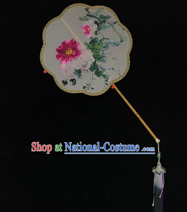 China Handmade Suzhou Embroidered Peony Fan Traditional Silk Fans Cheongsam Dance Fan Classical Palace Fan