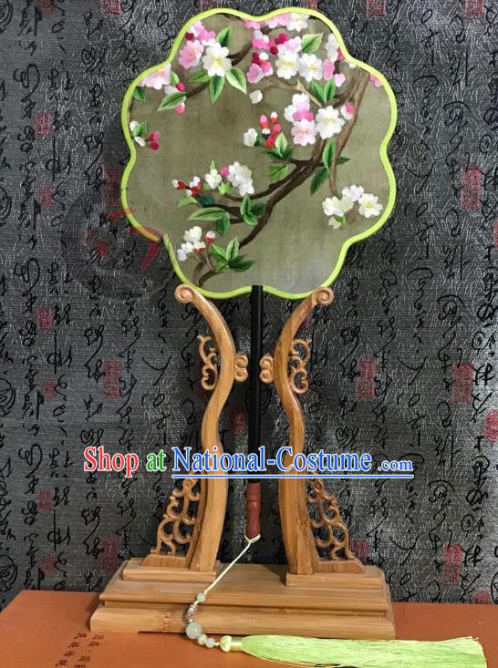 China Traditional Yellow Silk Fans Cheongsam Dance Fan Classical Palace Fan Handmade Double Side Suzhou Embroidered Begonia Fan