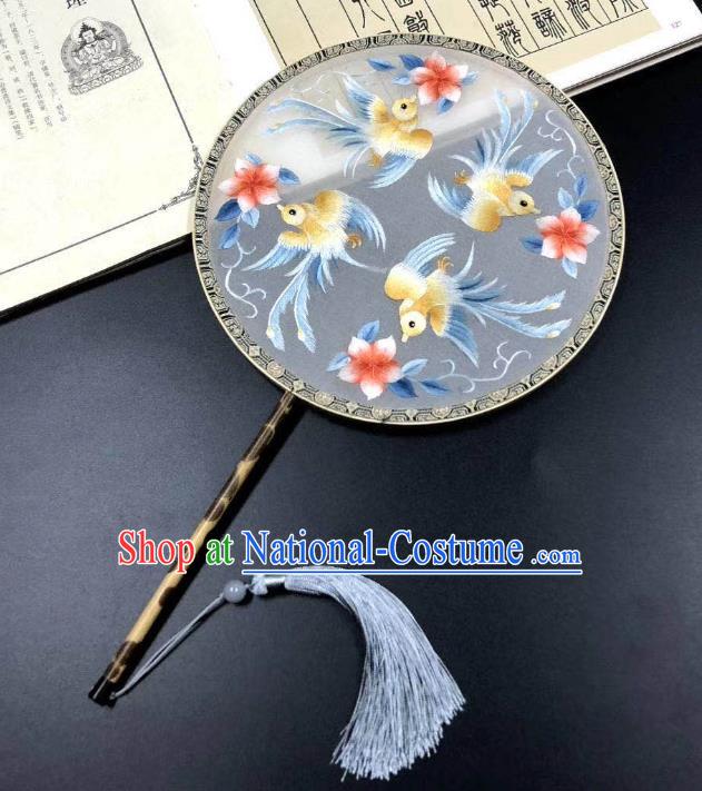 China Handmade Double Side Suzhou Embroidered Birds Fan Traditional Silk Fans Cheongsam Dance Circular Fan Classical Palace Fan