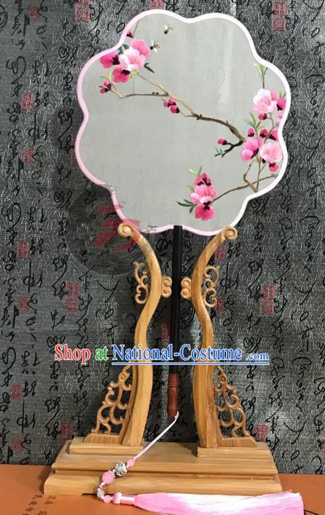 China Cheongsam Dance Fan Classical Palace Fan Handmade Double Side Suzhou Embroidered Plum Fan Traditional Silk Fans