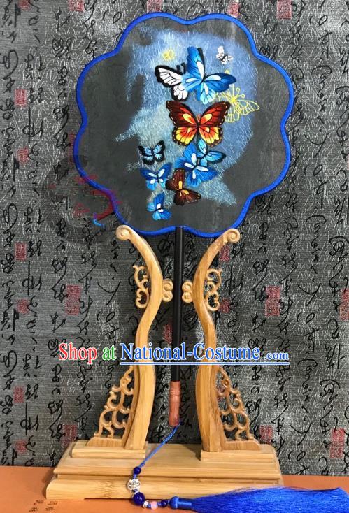 China Handmade Double Side Suzhou Embroidered Butterfly Fan Traditional Silk Fans Cheongsam Dance Fan Classical Palace Fan