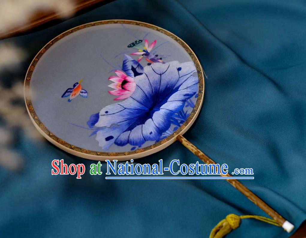 China Handmade Hanfu Circular Fan Classical Palace Fan Double Side Suzhou Embroidered Lotus Fan Traditional Song Dynasty Silk Fans