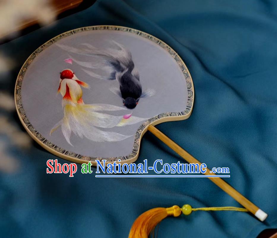 China Double Side Suzhou Embroidered Goldfish Fan Traditional Song Dynasty Princess Fans Handmade Hanfu Silk Fan Classical Palace Fan