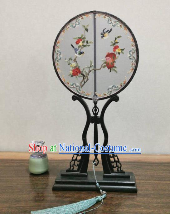 China Hanfu Circular Fan Classical Double Side Palace Fan Handmade Suzhou Embroidered Pomegranate Fan Traditional Song Dynasty Silk Fans