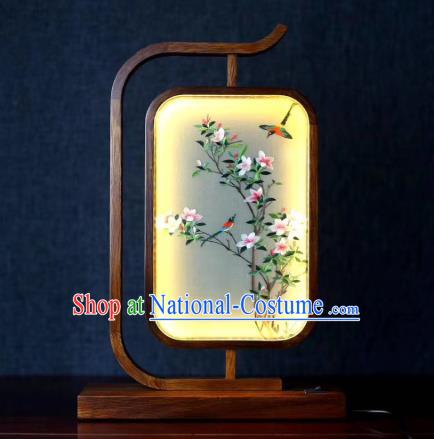 Chinese Suzhou Embroidery Desk Lamp Handmade LED Lantern Embroidered Flowers Bird Table Screen