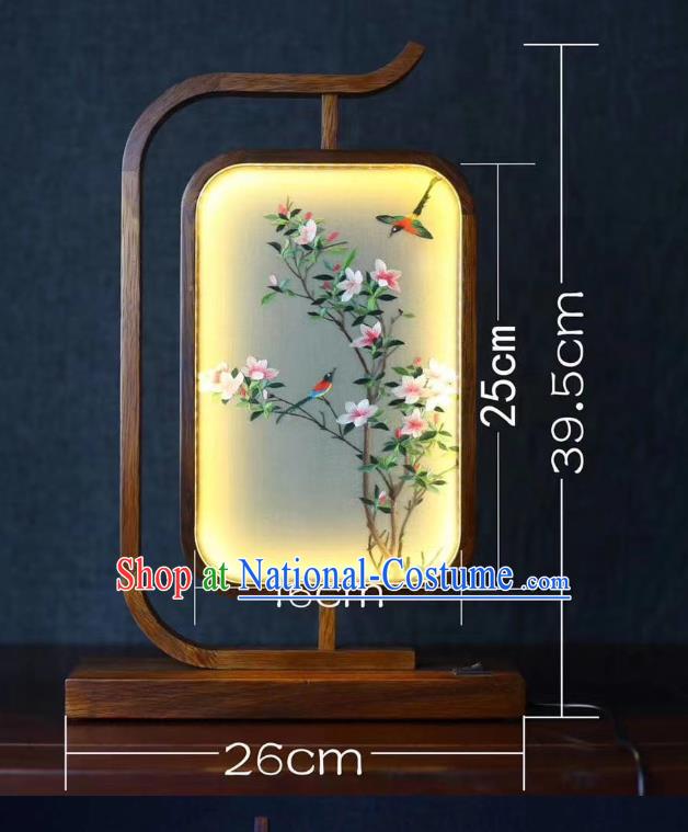 Chinese Suzhou Embroidery Desk Lamp Handmade LED Lantern Embroidered Flowers Bird Table Screen