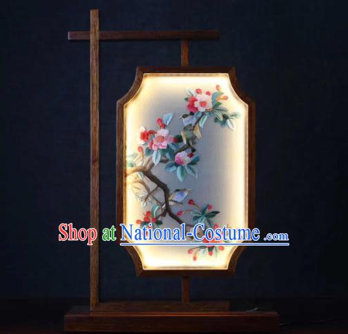 Chinese Suzhou Embroidery Craft Desk Lamp Handmade LED Lantern Embroidered Begonia Table Screen