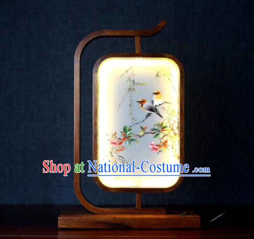 Chinese Suzhou Embroidery Craft Handmade Desk Lamp LED Lantern Embroidered Begonia Bird Table Screen