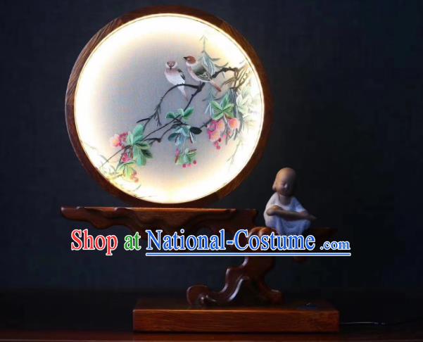 Chinese Desk Lantern Handmade LED Lamp Embroidered Begonia Table Screen Suzhou Embroidery Craft