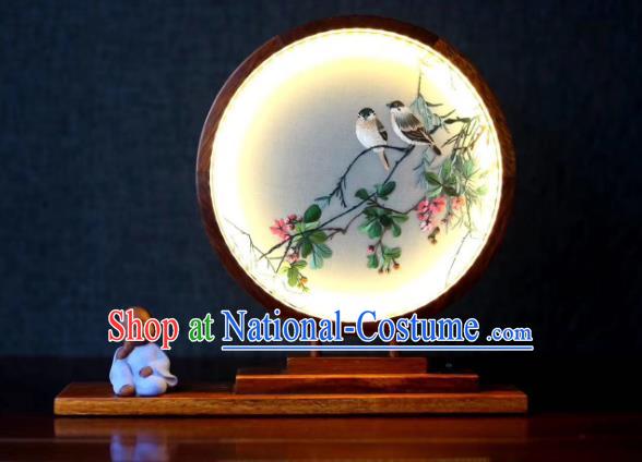 Chinese Desk Lantern Handmade LED Lamp Embroidered Table Screen Suzhou Double Side Embroidery Craft