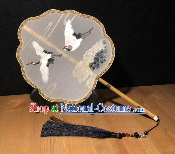 China Handmade Song Dynasty Court Fans Traditional Hanfu Silk Fan Classical Palace Fan Embroidered Pine Crane Double Side Fan