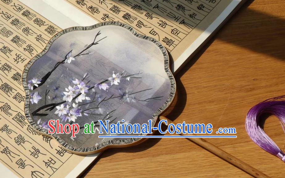 China Handmade Ming Dynasty Court Fans Traditional Hanfu Lilac Silk Fan Classical Palace Fan Embroidered Double Side Fan