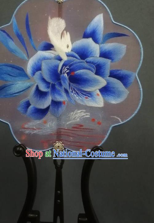 China Embroidered Lotus Palace Fan Double Side Silk Fan Handmade Ming Dynasty Court Fans Traditional Hanfu Fan