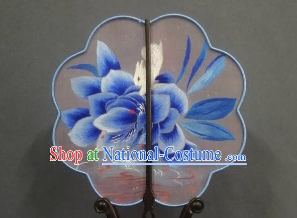 China Embroidered Lotus Palace Fan Double Side Silk Fan Handmade Ming Dynasty Court Fans Traditional Hanfu Fan