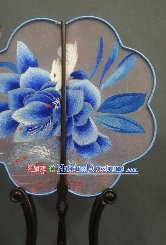 China Embroidered Lotus Palace Fan Double Side Silk Fan Handmade Ming Dynasty Court Fans Traditional Hanfu Fan