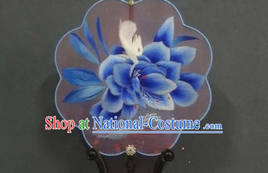 China Embroidered Lotus Palace Fan Double Side Silk Fan Handmade Ming Dynasty Court Fans Traditional Hanfu Fan