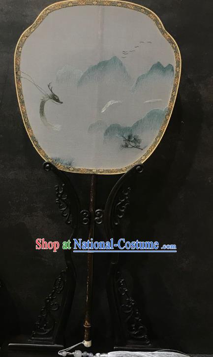 China Traditional Hanfu Fan Embroidered Landscape Palace Fan Double Side Silk Fan Handmade Ming Dynasty Court Fans