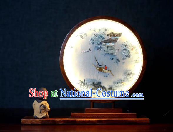 Chinese Handmade LED Lamp Suzhou Embroidered Table Screen Double Side Embroidery Craft Desk Lantern