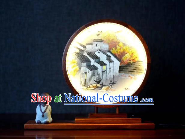 Chinese Handmade Desk Lantern LED Lamp Suzhou Embroidered Table Screen Double Side Embroidery Craft