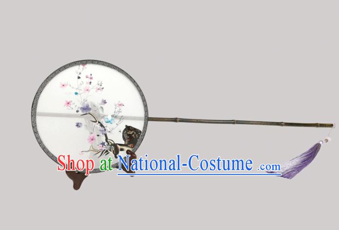 China Traditional Hanfu Fan Embroidered Palace Fan Handmade Double Side Silk Circular Fan Classical Court Fans