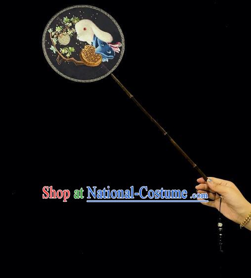 China Traditional Hanfu Fan Embroidered Rabbit Palace Fan Handmade Double Side Silk Fan Classical Circular Fans