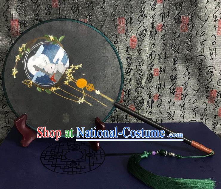 China Traditional Hanfu Silk Fan Suzhou Embroidered Rabbit Palace Fan Handmade Double Side Fan Classical Dance Circular Fans