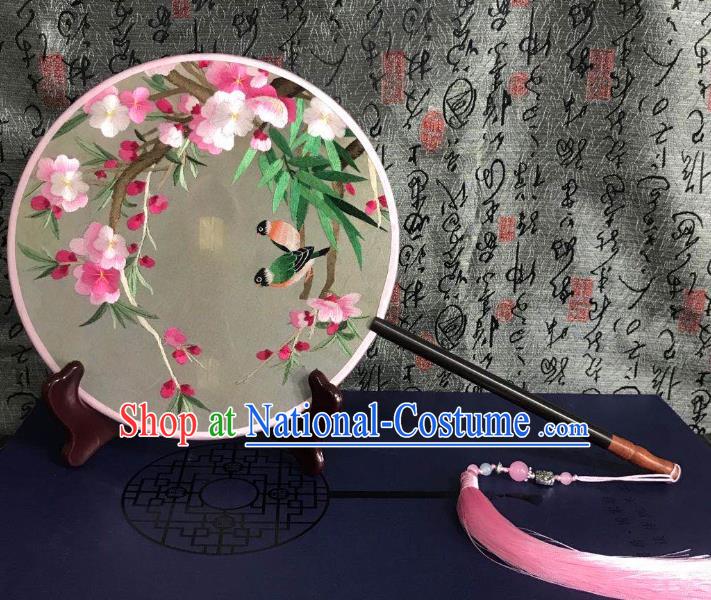 China Handmade Double Side Fan Classical Dance Circular Fans Traditional Hanfu Silk Fan Suzhou Embroidered Begonia Palace Fan