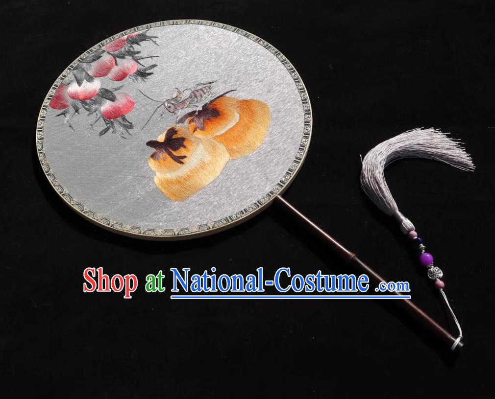 China Handmade Double Side Fan Classical Dance Kesi Fans Traditional Hanfu Silk Fan Suzhou Embroidered Persimmon Peach Palace Fan