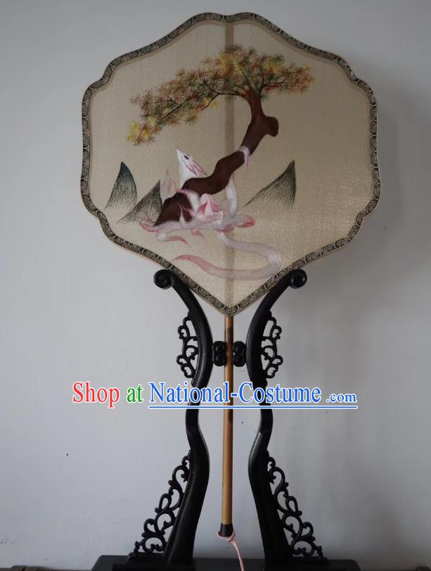 China Traditional Hanfu Silk Fan Suzhou Embroidered Fox Palace Fan Handmade Double Side Fan Classical Kesi Fans