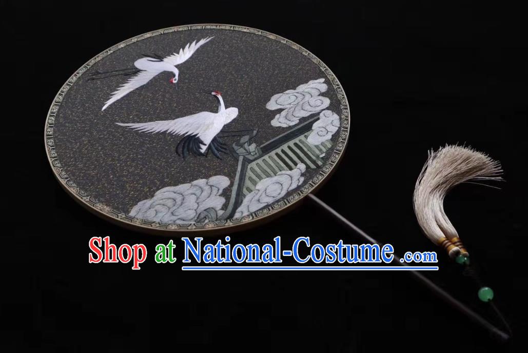 China Classical Kesi Fans Traditional Hanfu Silk Fan Suzhou Embroidered Cranes Palace Fan Handmade Double Side Circular Fan