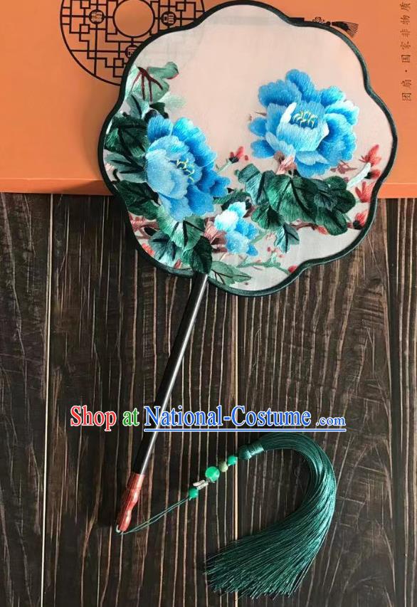 China Handmade Double Side Fan Classical Fans Traditional Hanfu Silk Fan Suzhou Embroidered Peony Palace Fan