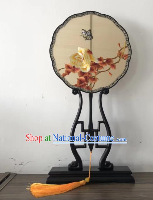 China Suzhou Embroidered Peony Palace Fan Handmade Double Side Fan Classical Kesi Fans Traditional Hanfu Silk Fan