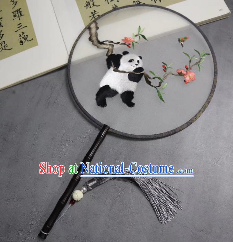 China Traditional Hanfu Silk Fan Suzhou Embroidered Panda Palace Fan Handmade Double Side Circular Fan Classical Kesi Fans