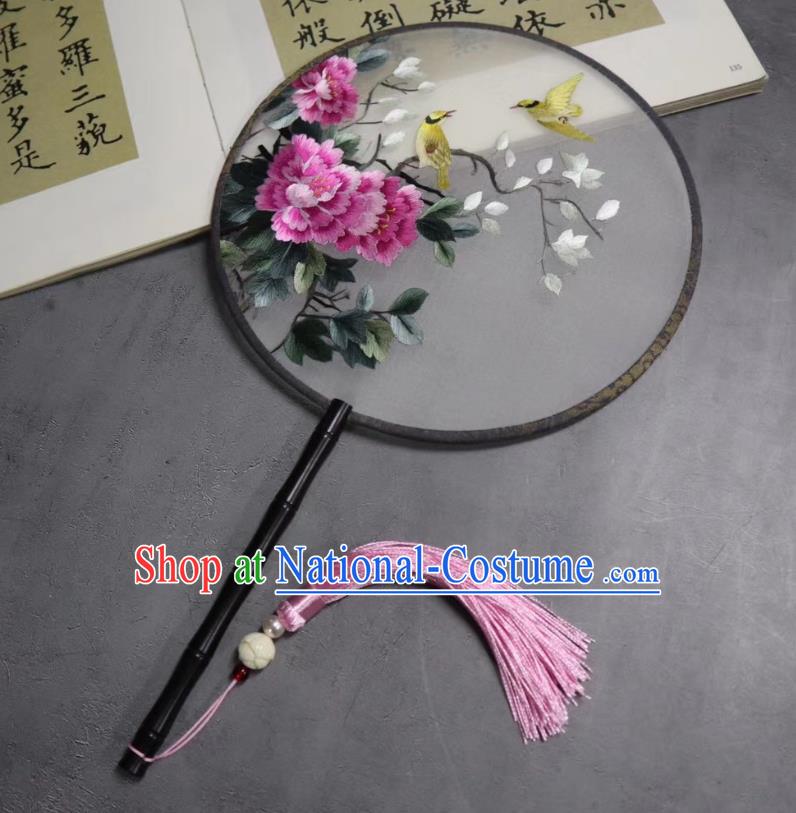 China Classical Kesi Fans Traditional Hanfu Silk Fan Suzhou Embroidered Peony Palace Fan Handmade Double Side Circular Fan