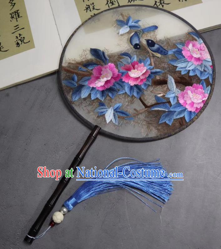 China Handmade Double Side Circular Fan Classical Kesi Fans Traditional Hanfu Silk Fan Suzhou Embroidered Peony Palace Fan