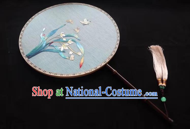 China Traditional Hanfu Silk Fan Suzhou Embroidered Orchids Palace Fan Handmade Double Side Circular Fan Classical Kesi Fans