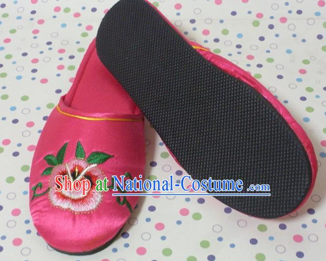 Chinese Handmade Peach Pink Satin Shoes Embroidery Peony Slippers Wedding Shoes