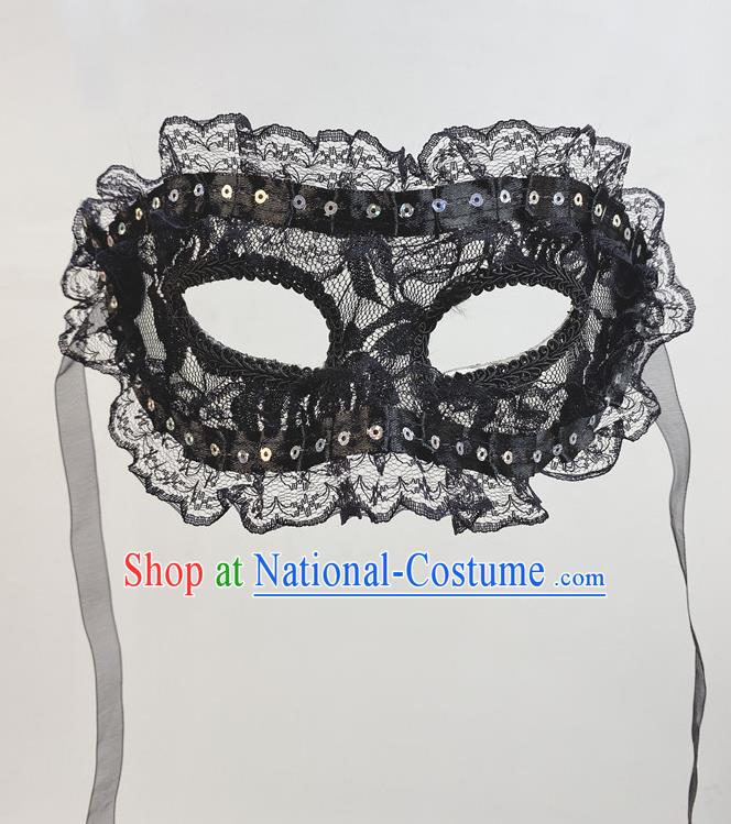 Handmade Black Lace Face Mask Halloween Stage Performance Deluxe Headpiece Cosplay Party Mask