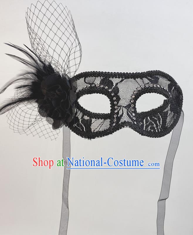 Cosplay Party Black Lace Peony Mask Handmade Feather Face Mask Halloween Stage Performance Deluxe Headpiece