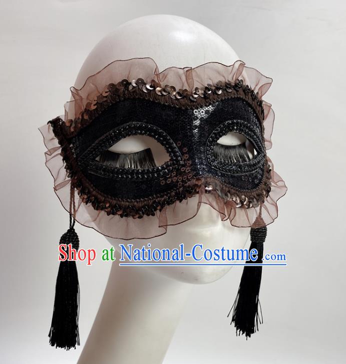 Handmade Stage Performance Headpiece Halloween Cosplay Party Mask Deluxe Black Face Mask