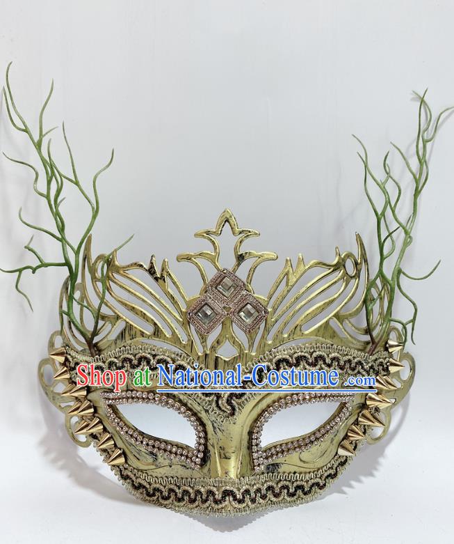 Professional Rio Carnival Headwear Halloween Party Cosplay Golden Mask Stage Performance Face Mask