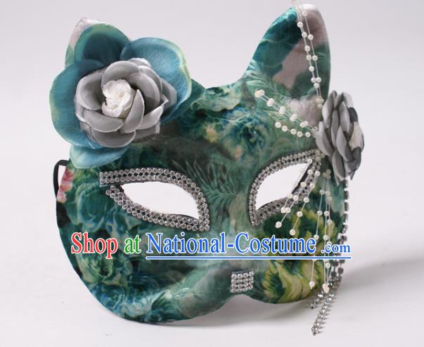 Halloween Stage Performance Headpiece Cosplay Party Printing Green Mask Handmade Deluxe Fox Face Mask