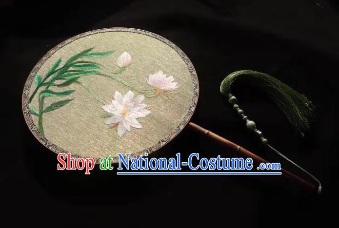 China Classical Kesi Fans Traditional Hanfu Silk Fan Suzhou Embroidered Epiphyllum Palace Fan Handmade Double Side Circular Fan