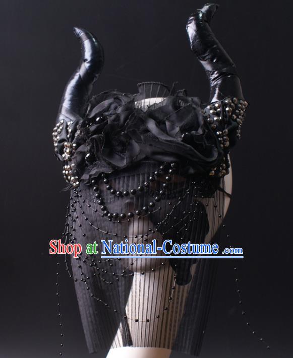 Top Gothic Giant Headpiece Rio Carnival Decorations Halloween Cosplay Hair Accessories Stage Show Black Ox Horn Hair Crown