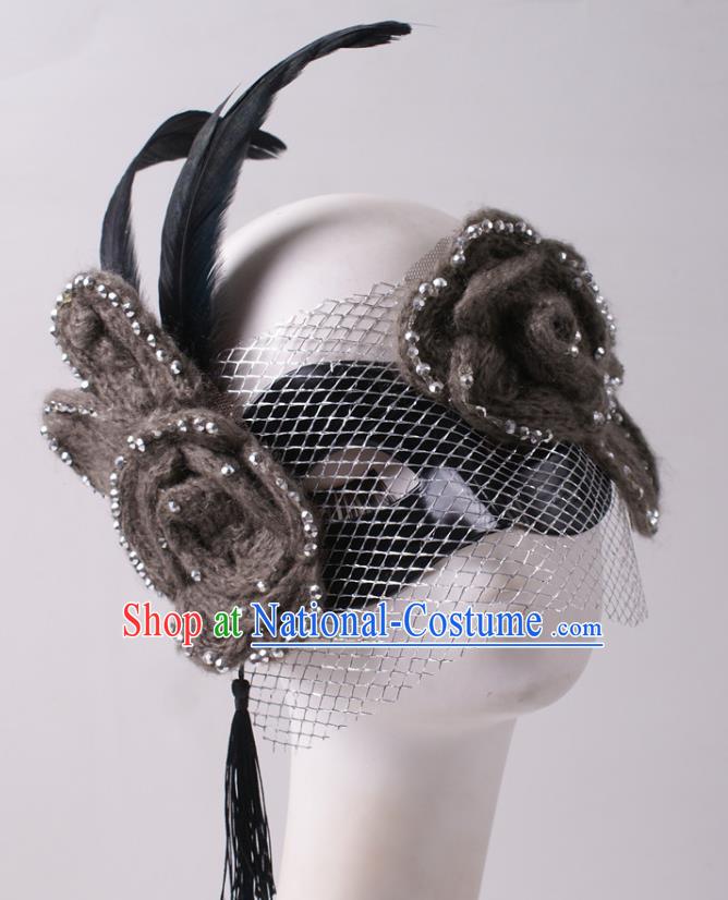 Halloween Stage Performance Black Blinder Headpiece Cosplay Party Deluxe Feather Mask Handmade Face Mask