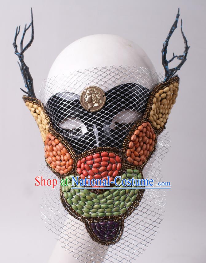 Handmade Beads Face Mask Halloween Stage Performance Blinder Headpiece Cosplay Party Deluxe Branch Mask