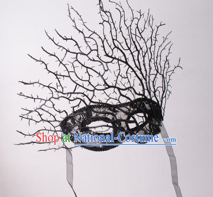 Handmade Branch Face Mask Halloween Stage Performance Blinder Headpiece Cosplay Party Deluxe Black Lace Mask